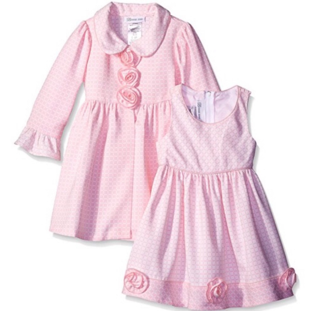 Girls Easter Pink Dress & Knit Coat Set New